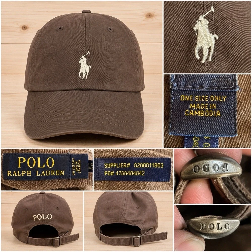 Vin Polo Ralph Lauren Brown Chino Baseball Cap Hat White Pony Strapback OSFA[Y]